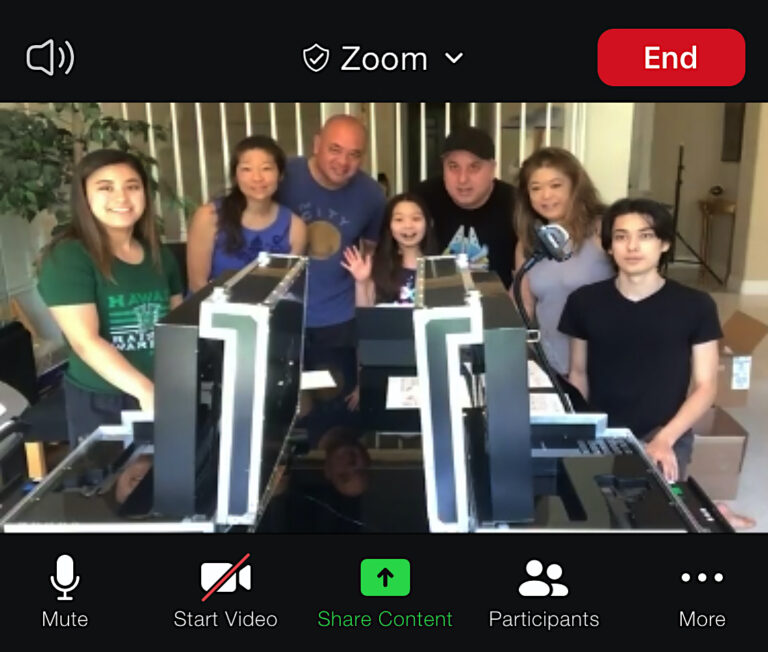 Screenshot zoom meeting large family adults and kids with two sabotage escape game cases 